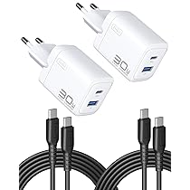 INIU Caricatore USB C 30W, 2-Pezzi Caricatore Rapido con Cavo USB-C 60W, 2Porto (USB-C + USB-A) Presa di Ricarica per iPhone 17 16 Pro Max, MacBook Air, Samsung Galaxy S25 S24 Ultra, Pixel 9a, Switch