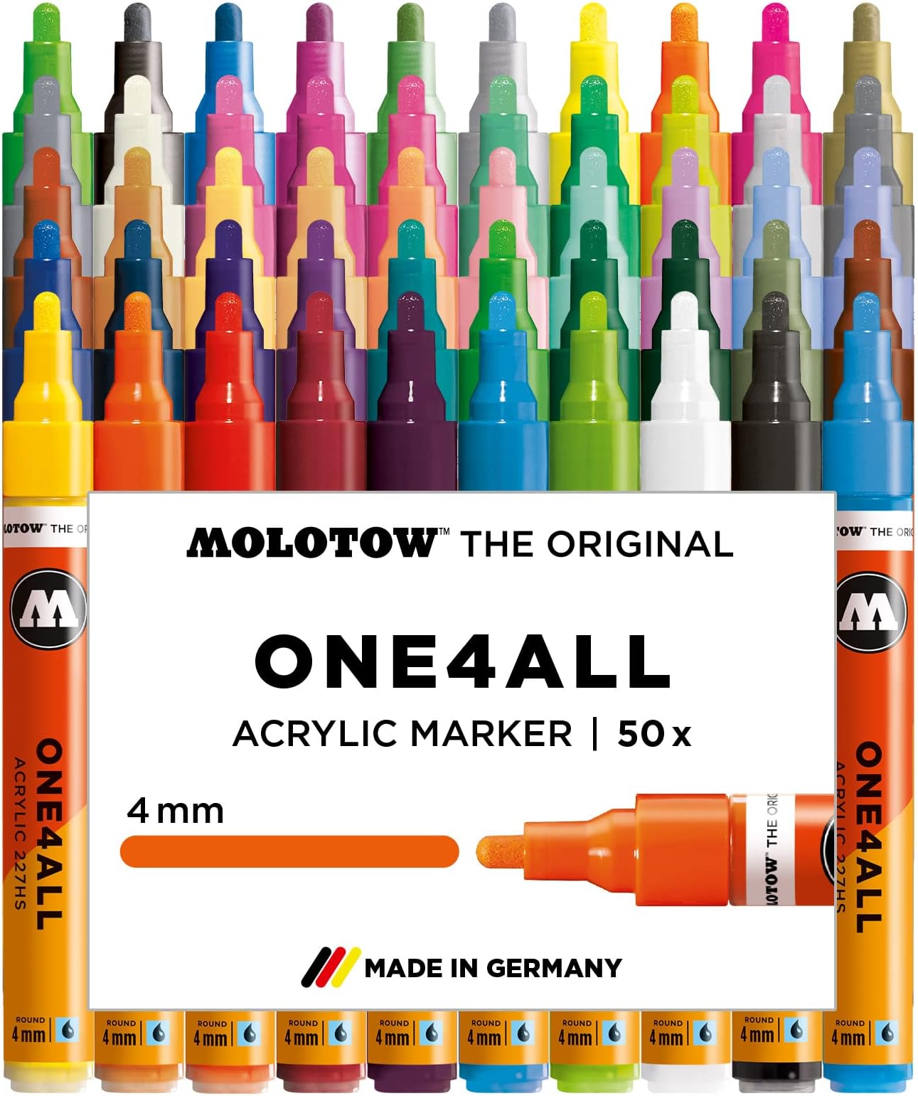 Molotow One4All 227HS Acrylic Pens, High Opacity and Permanent, UV-Resistant for Almost All Surfaces Display set. 50 Pieces