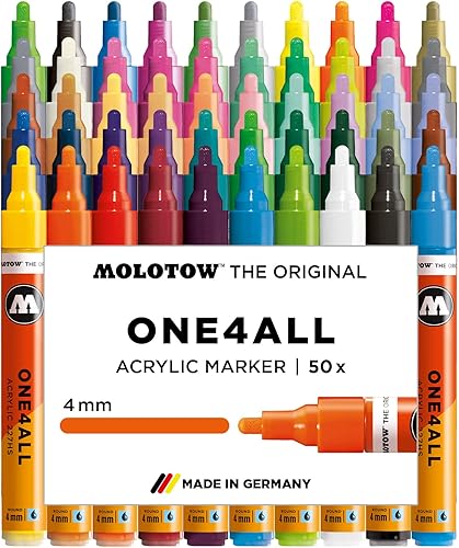 Molotow ONE4ALL - Juego completo de marcadores de pintura acrílica, 0.157 in, colores surtidos, 50 marcadores por juego, 1 juego cada uno (200.645)
