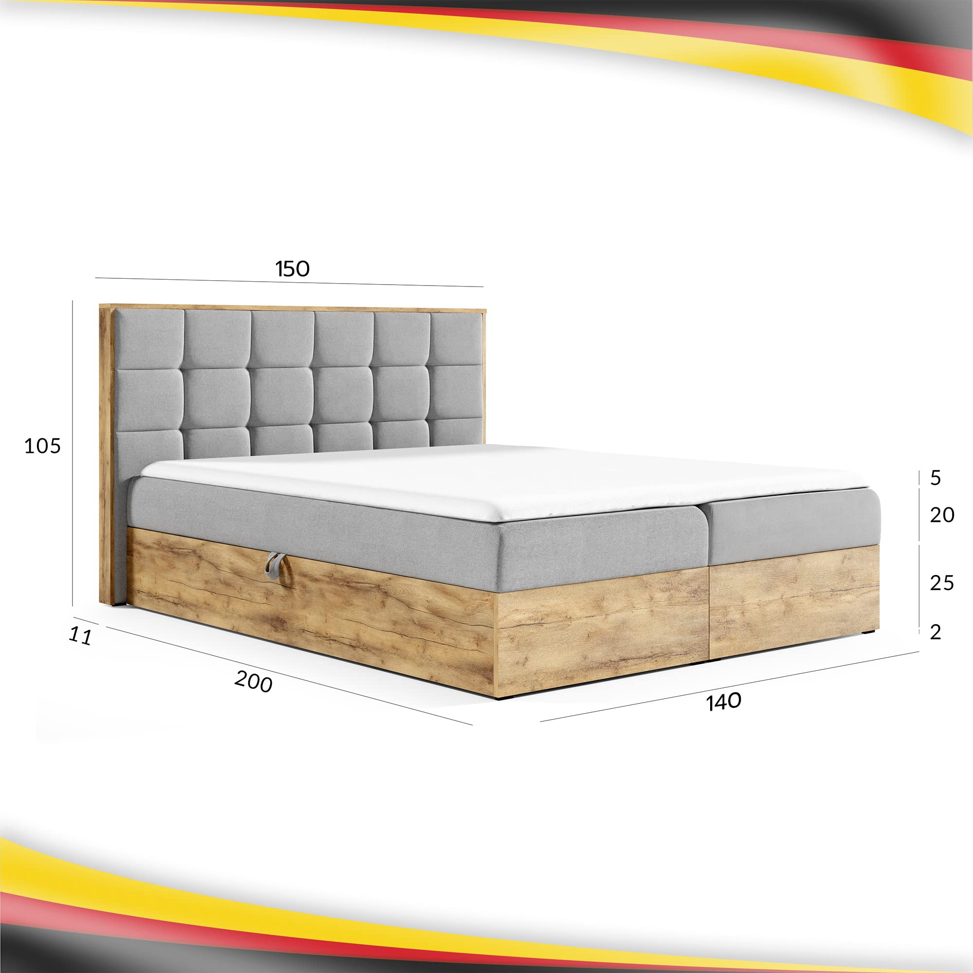 Furnistar Boxspringbett LOFT 2-140x200cm Braun. Doppelbett mit Bonellmatratze, Bettkasten, Topper, Kopfteil.