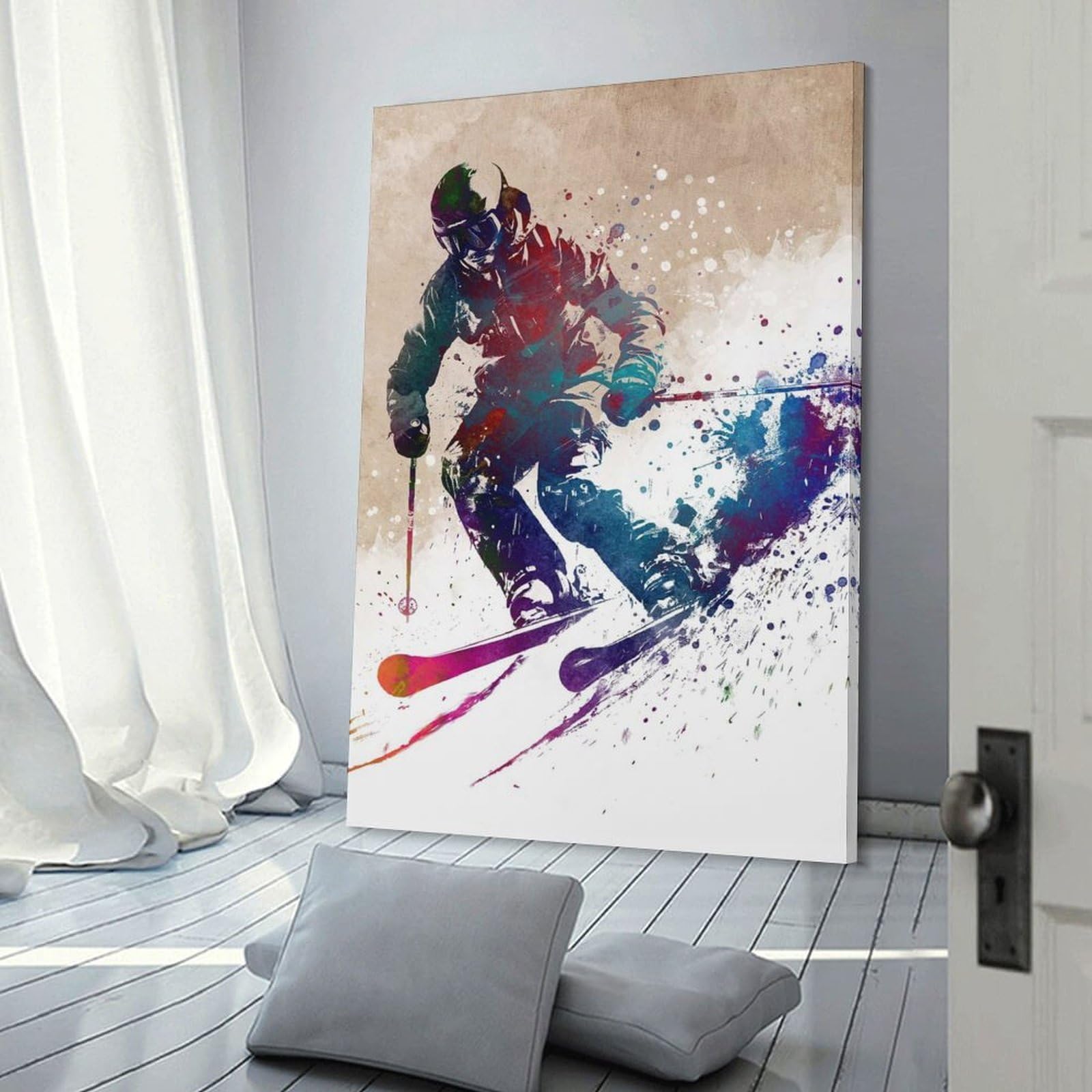 Junmoney Canvas Wall Decor Ski Sport Art, 24x36inch(60x90cm), for Gallery Wall Layouts in Home Or Office, Home Wall Art for Statement Displays
