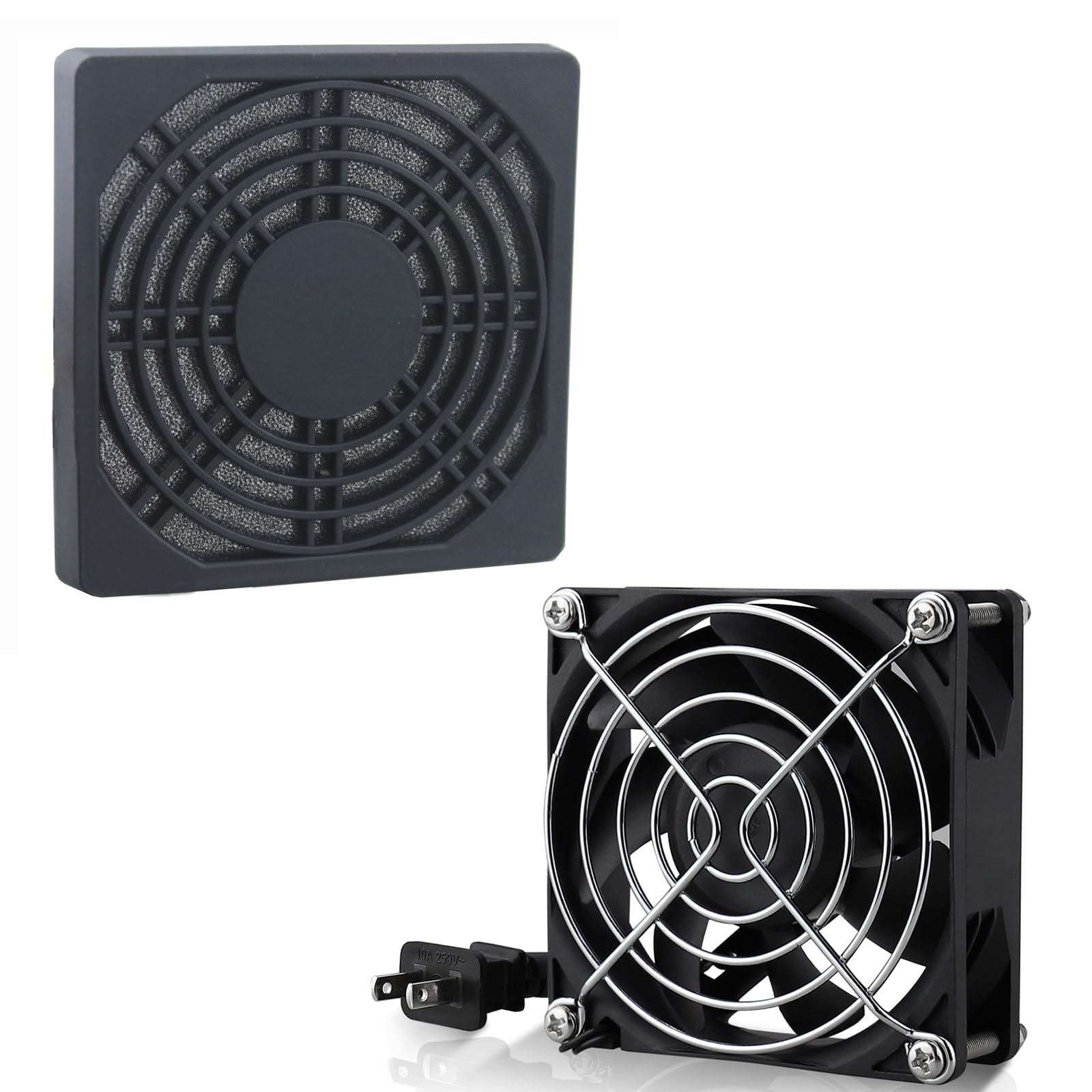 Wathai EC 80mm Fan 110v 120v 220v 240v with AC Plug and 80mm Fan Cover for DIY Cooling