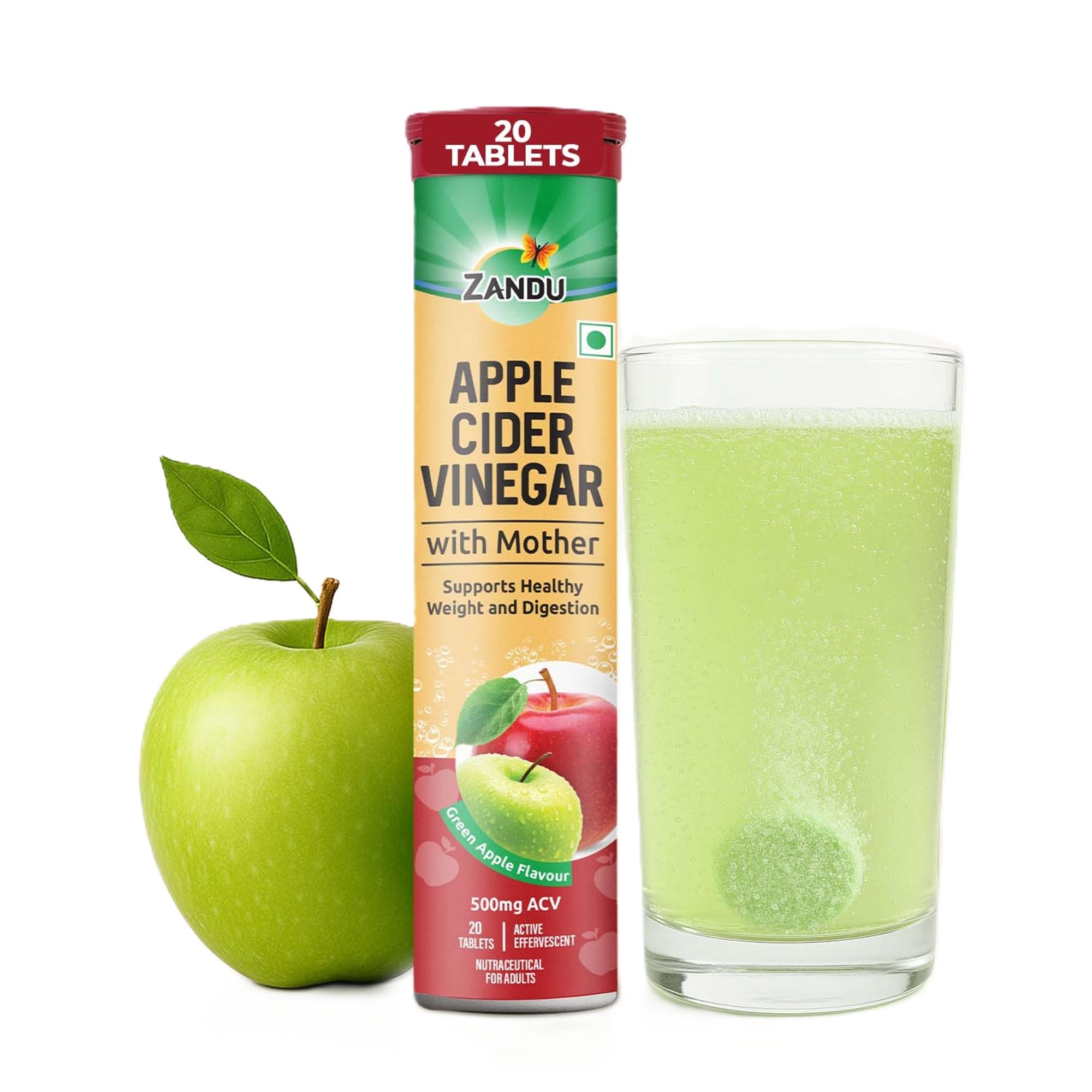 Zandu Apple Cider Vinegar ACV Effervescent 20 Tablets | With the Goodness of Mother of Vinegar | Supports Digestion and Healthy Weight Management | Green Apple Flavor | No added Sugar-image-46