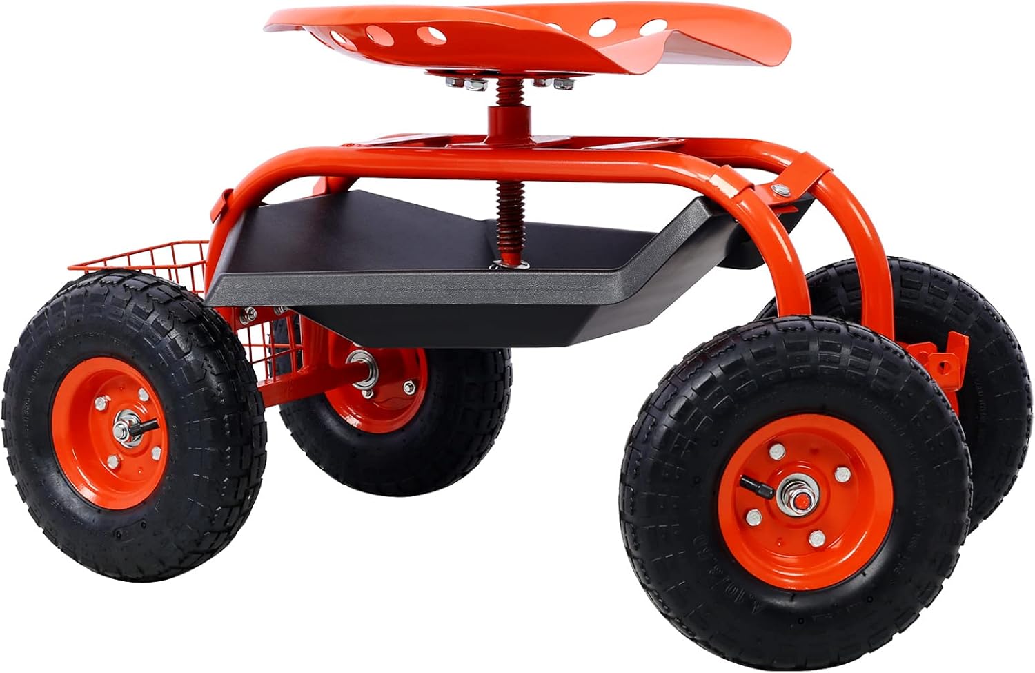 Rolling Garden Scooter Garden Cart Seat with Wheels and Tool Tray, 360 Swivel Seat,Red