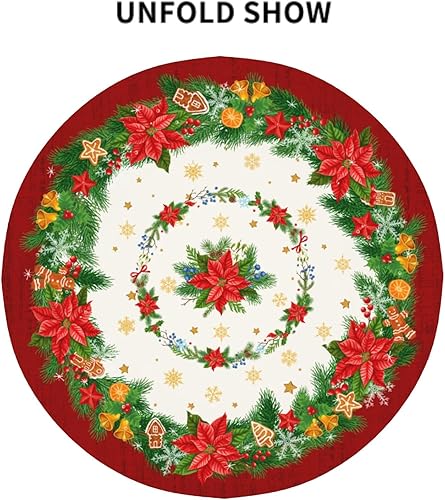 Miniatura 8 de Giwawa Mantel de Navidad de 60 pulgadas, mantel redondo floral de flor de pascua de invierno, funda de mesa de copo de nieve de Navidad para