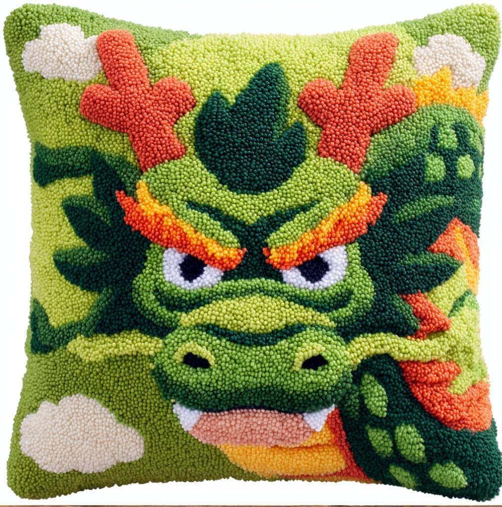 WallustrioaW DIY Latch Hook Pillow Kit,Dragon Pillowcase Kits Embroidery Kits 17X17 Inch DIY Needlework Pillow Cover Sofa Cushion Rug Making