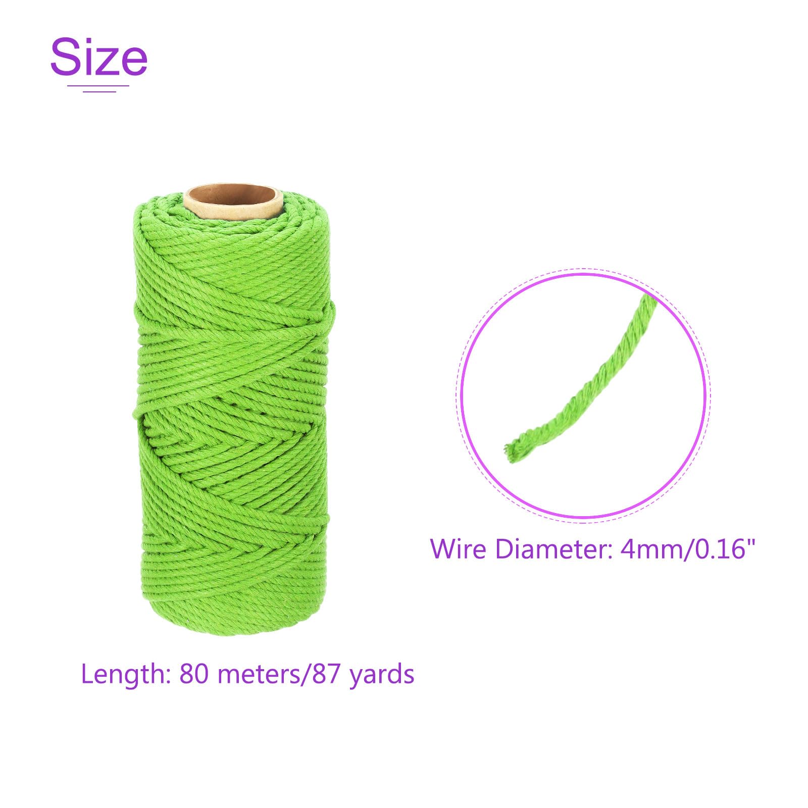 DMiotech 4mm x 80M (87 Yard) Fruit Green Natural Cotton Macrame Rope - Image 4