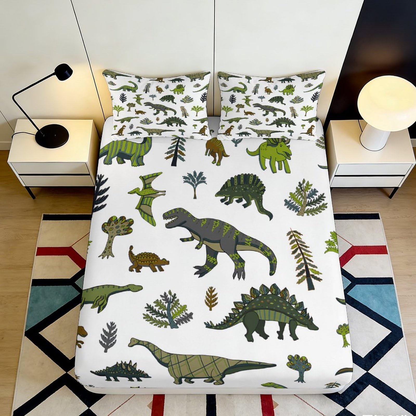 3D Printed Dinosaur Jungle Fitted Sheet Microfiber Soft Anti-Slip Forest Animal Mattress Cover for Bedroom Guest Room Decor 140x200x25cm