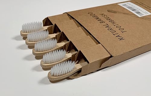 GreenPro Cepillos de dientes de bambú biodegradables (paquete de 5), cerdas suaves, naturales, ecológicos y compostables. Sin BPA.