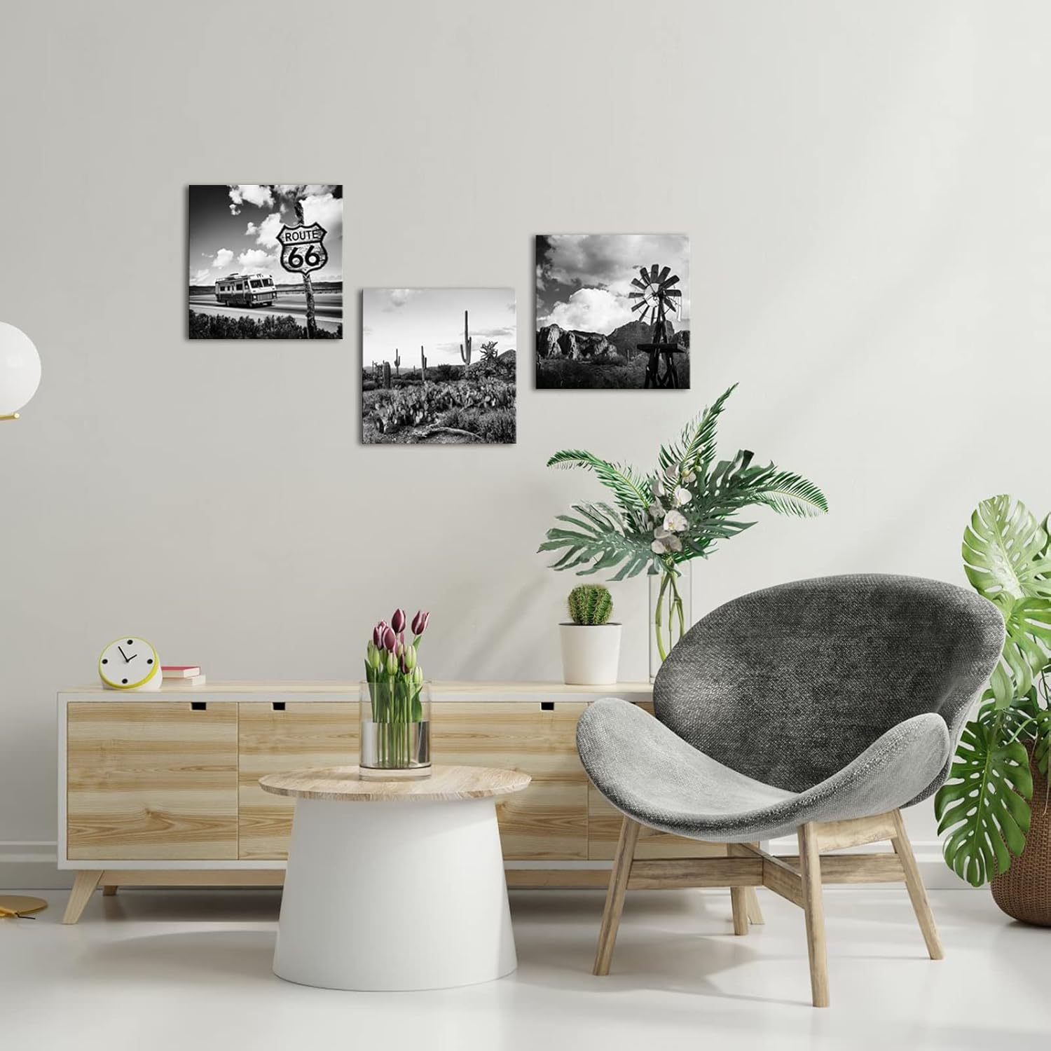 Kalormore 3 Piece Black White Arizona Sonoran Desert Landscape Canvas Wall Art Saguaro Cactus Pictures Southwest Decor for Bedroom Living Room Ready to Hang