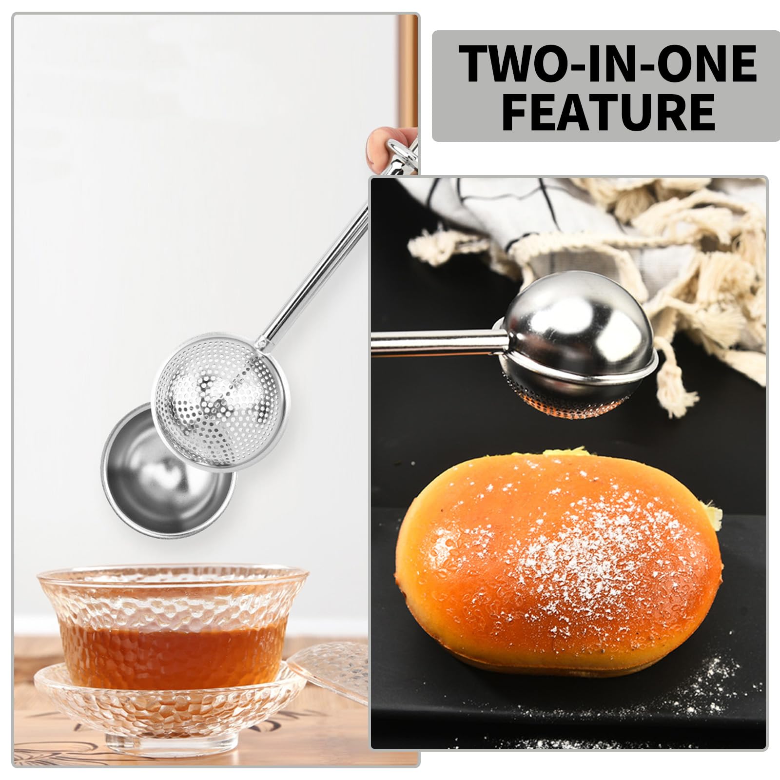 2 Piezas Infusor de Te Bola, Colador de Té Esférico, Bola de Té de Mango Largo, Resistente y Duradero, Fácil de Limpiar, Mejora la Experiencia de Preparar Té, Apto para Té a Granel, Especias