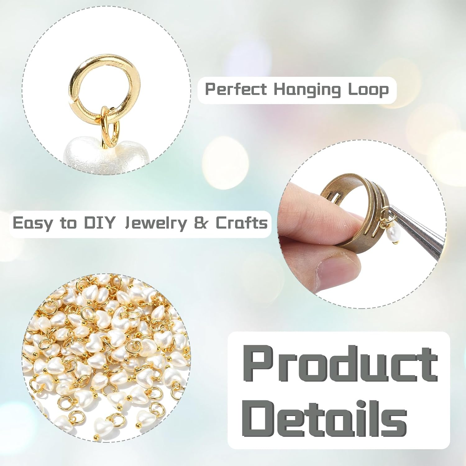 DanLingJewelry 200Pcs ABS Imitation Pearl Charms Acrylic Heart Charm with Jump Ring White Acrylic Valentine Heart Pendants for Jewelry Making DIY Crafts