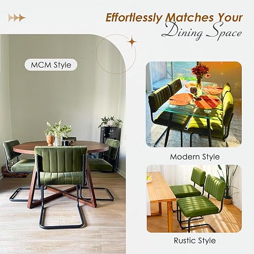 Miniatura 9 de ONEVOG Juego de 2 sillas de comedor modernas de mediados de siglo, sillas de cocina de terciopelo verde con respaldo copetudo, asiento ancho