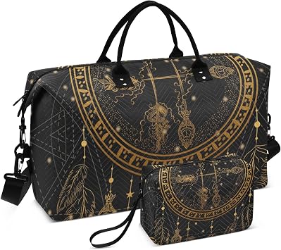 Large Travel Duffle Bag,Boho Golden Dreamcatcher Arrow Weekender Travel Bag for Women Men Luggage Bag with Trolley Sleeve,Airplane Travel Essentials for Flying