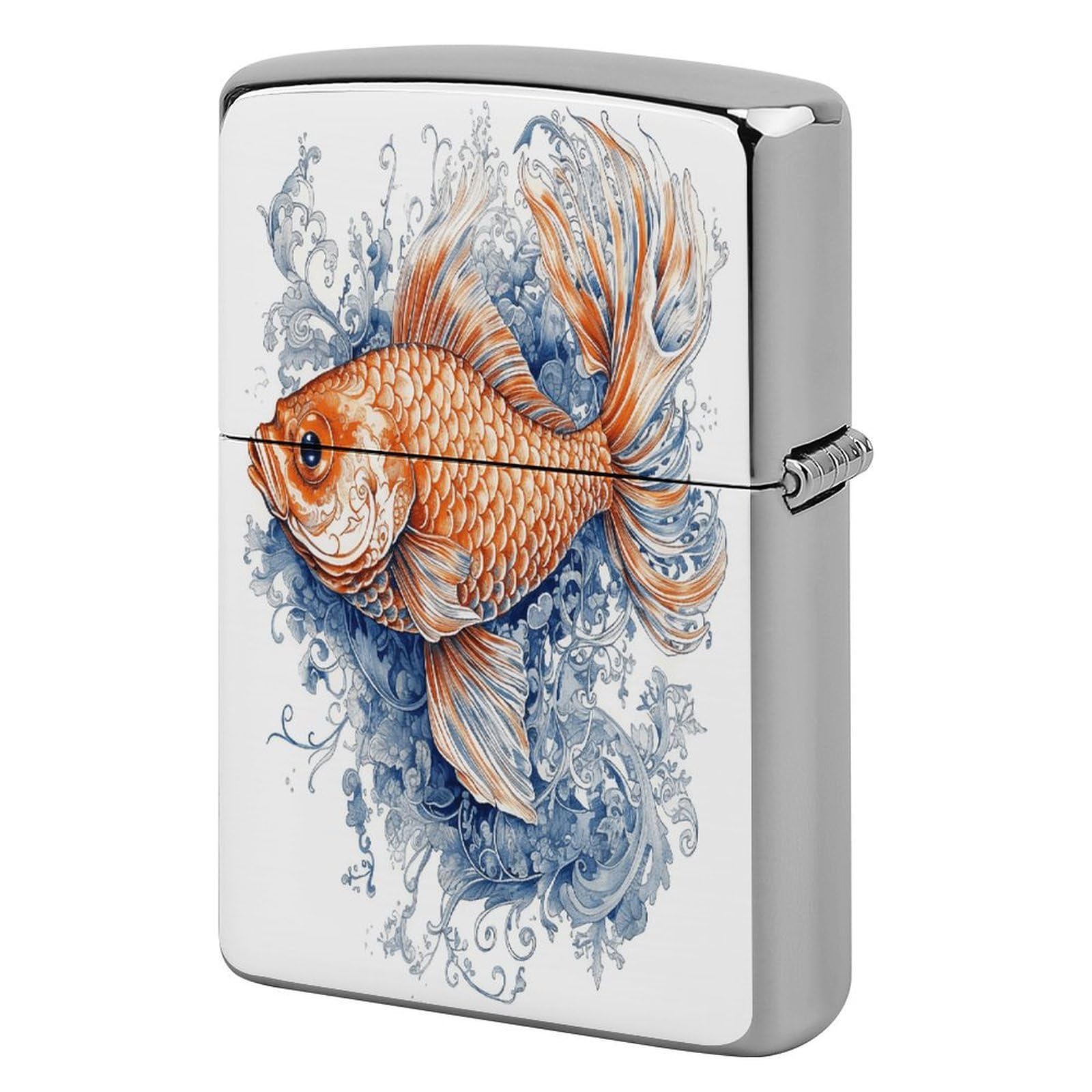 Fekiloot Style Orange Fish Lighter Case Cover Metal Lighter Case