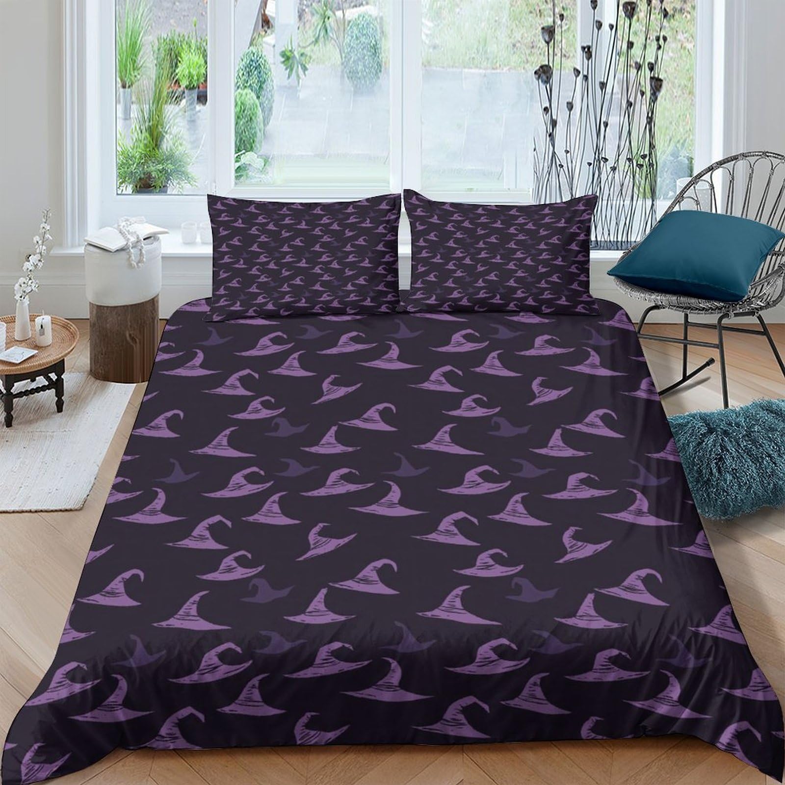 Ctjqhvkz Style-10 3D Printed Purple Witch Hat Fitted Sheet Microfiber Soft Bed Cover For Bedroom Dorm Mattress Protection Decor Single（135X200cm）