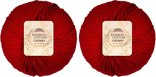 Pelote de Laine Épaisse, Lot de 2, en Coton et Bambou Rouge Carmin 100 g, Jubile
