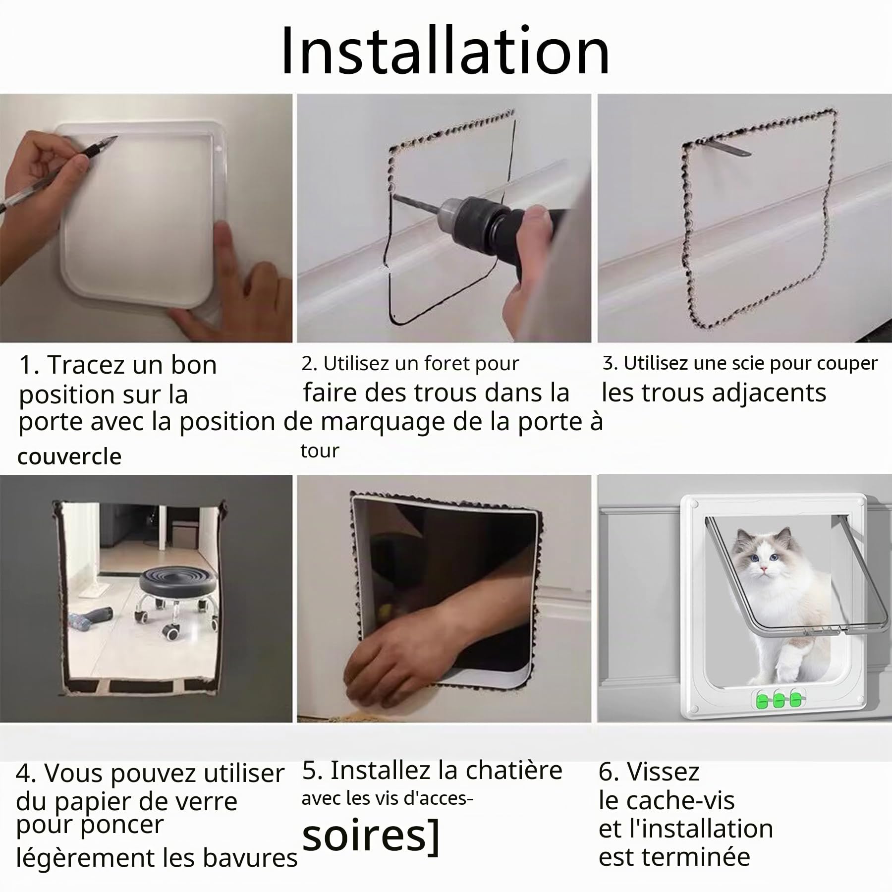 Porte pour chat, résistante aux intempéries, facile à installer, pour intérieur et extérieur, fenêtre, mur