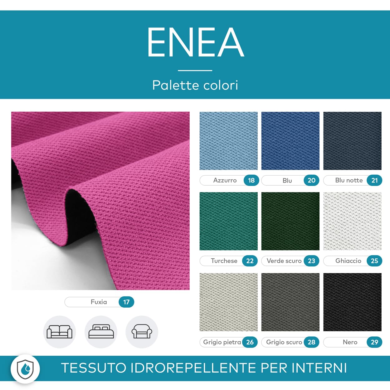 DESHOME Enea 30 Meter Sofastoff, wasserabweisend, strapazierfähige Stoffe und Stoffe als Meterware für Sofas, Stühle, Kissen, Innenpolster schwarz