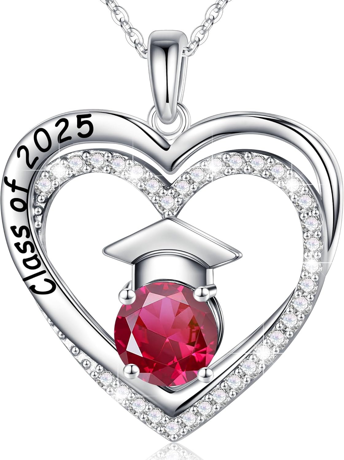 Ursilver Graduation Gifts for Her 2025, S925 Sterling Silver Birthstone Necklace Engraved Class of 2025 Pendant Necklaces College Graduation Gifts for Her