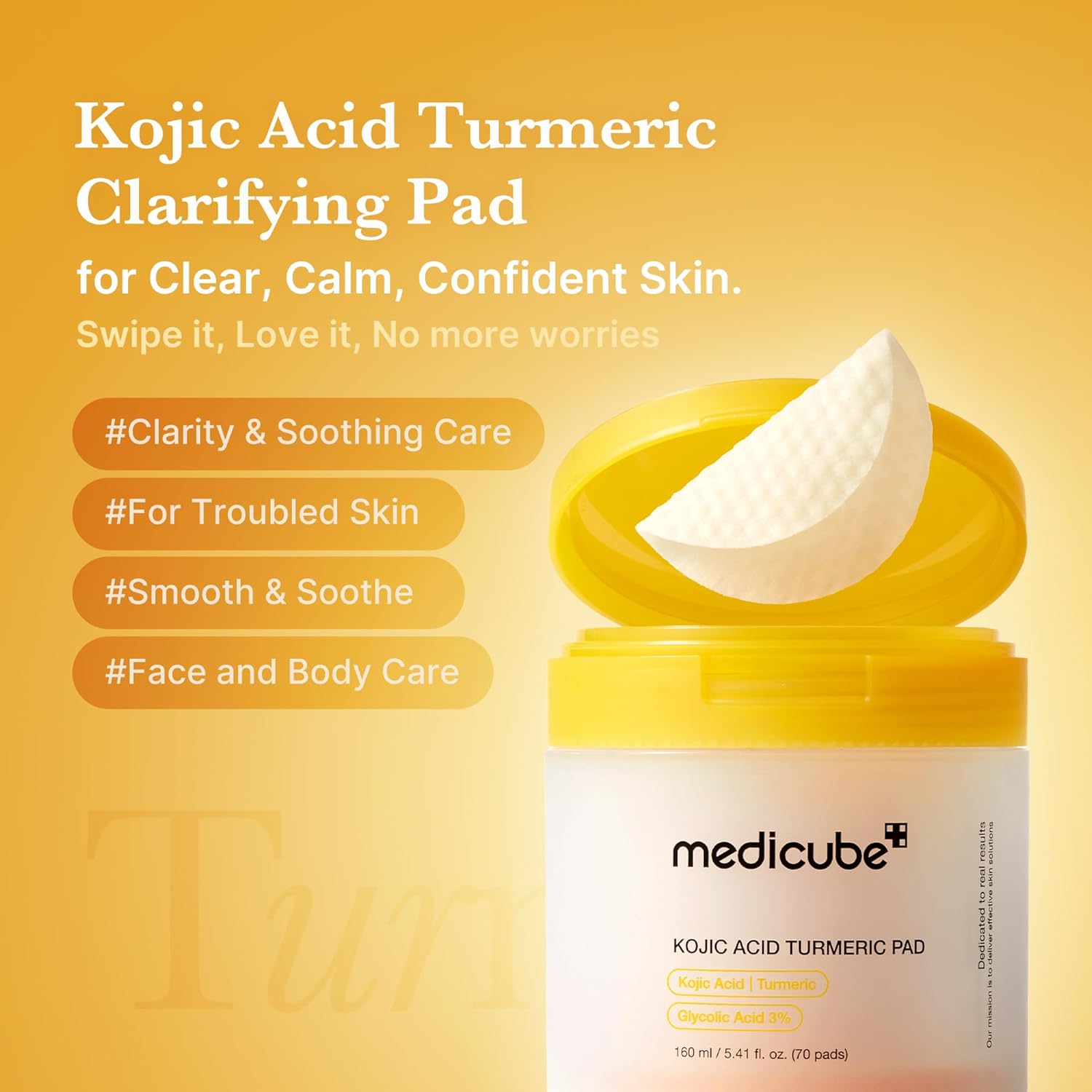 medicube Toner Pads Kojic Acid Turmeric Clarifying Toner Pad for Troubled Skin & Use After Spot Care, Soothing with Kojic Acid, Turmeric, Niacinamide, Glycolic Acid, Korean Skin Care, 70 Pads (1 Pack) - Image 2