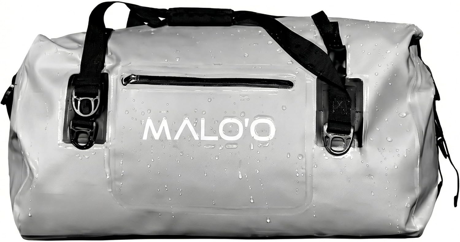 Malo’o Waterproof Dry Duffel, Heavy-Duty Roll Top Waterproof Gear Bag with Shoulder Strap & Molle Loops, Marine Duffel for Kayaking, Boating, Camping, Beach & Travel, Grey, 40L