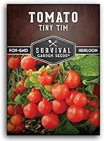 Survival Garden Seeds - Tiny Tim Tomato Seeds for Planting - 1 Pack with Instructions to Grow in Your Home Vegetable Garden - Non-GMO Heirloom Variety