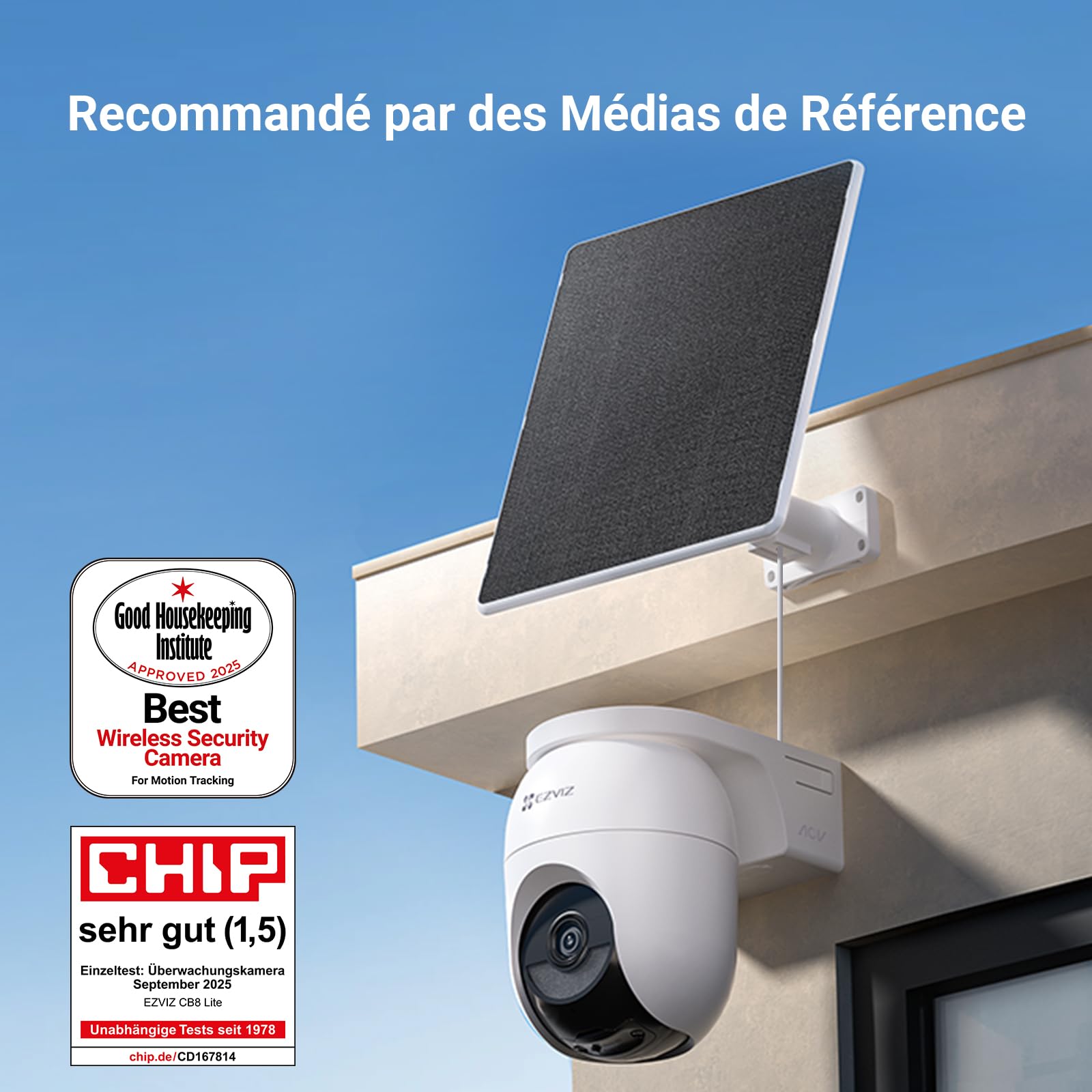 EZVIZ 4K(8MP) Camera Surveillance WiFi Exterieure sans Fil CB8 Lite Kit | Mode AOV (Enregistrement 24h/24),Détection de Personnes/Véhicules,Vision Nocturne Couleur,Défense Active,Panneau Solaire 5W