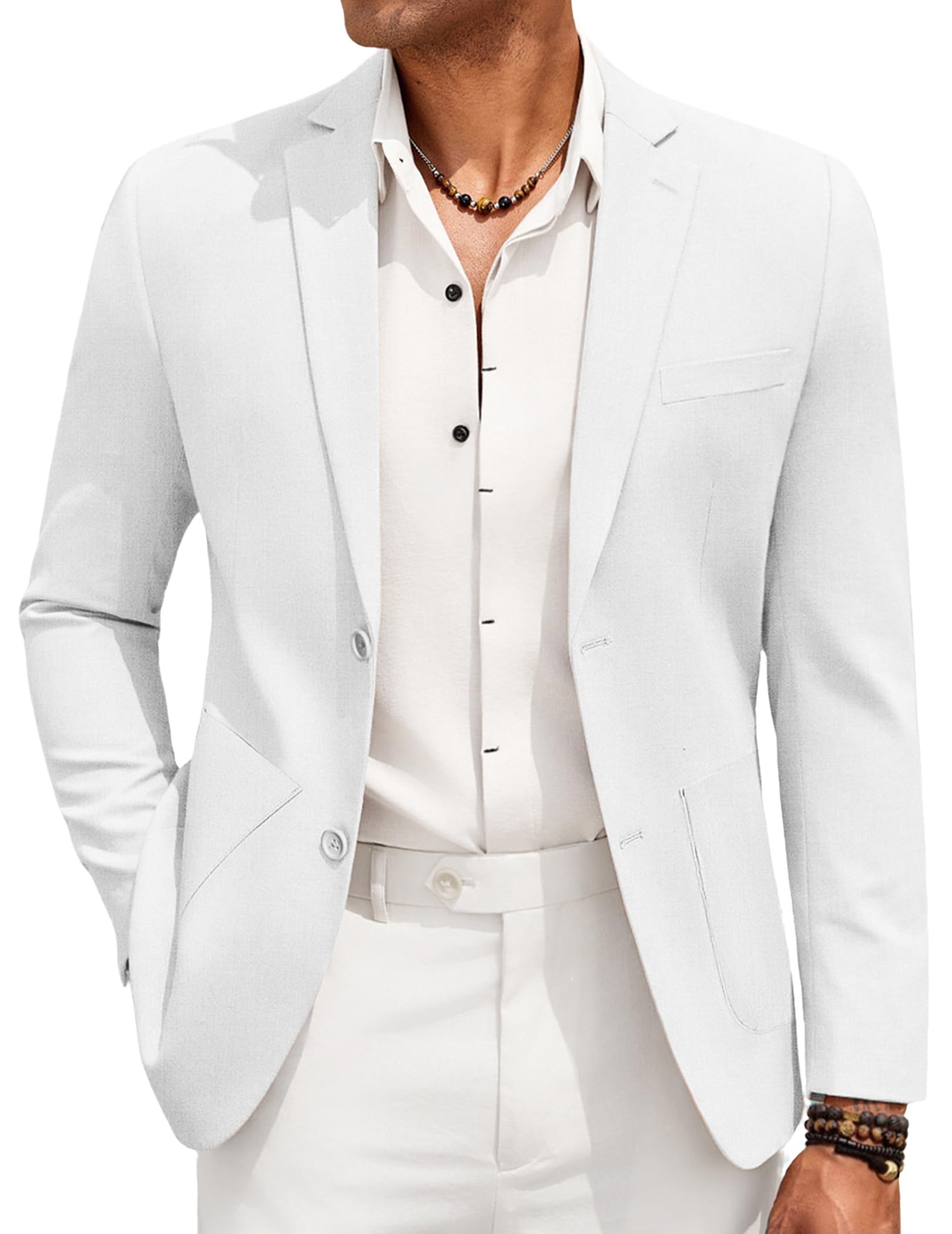 COOFANDY Blazer décontracté en lin pour homme - Léger - Deux boutons - Veste de costume