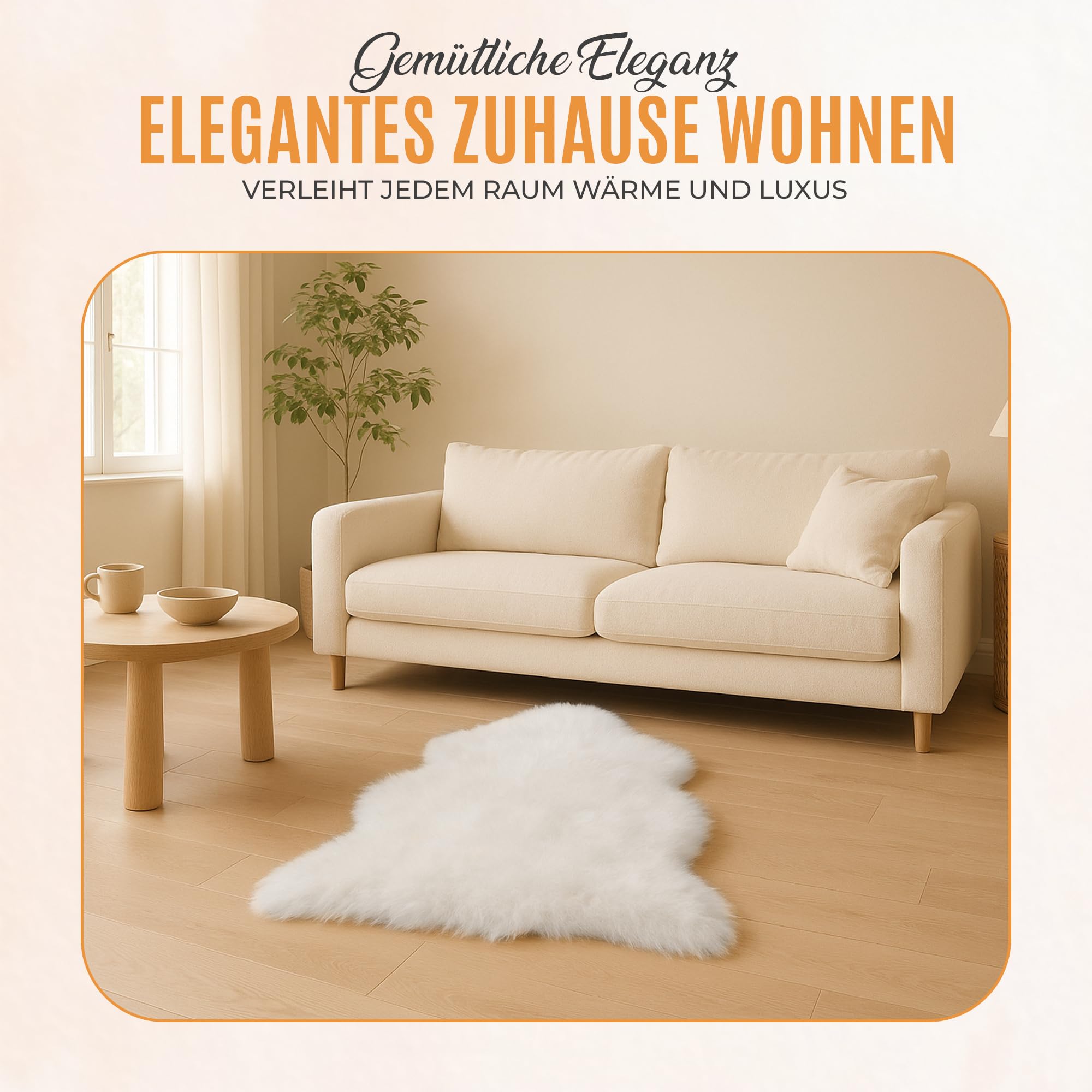 Echtes Schaffell Weiß Natur – Premium Lammfell Teppich, Kuschelig Weiches Fell, Wärmeisolierend & Atmungsaktiv – Deko, Sitzauflage für Sofa, Bett & Stuhl (L:100-110cm)