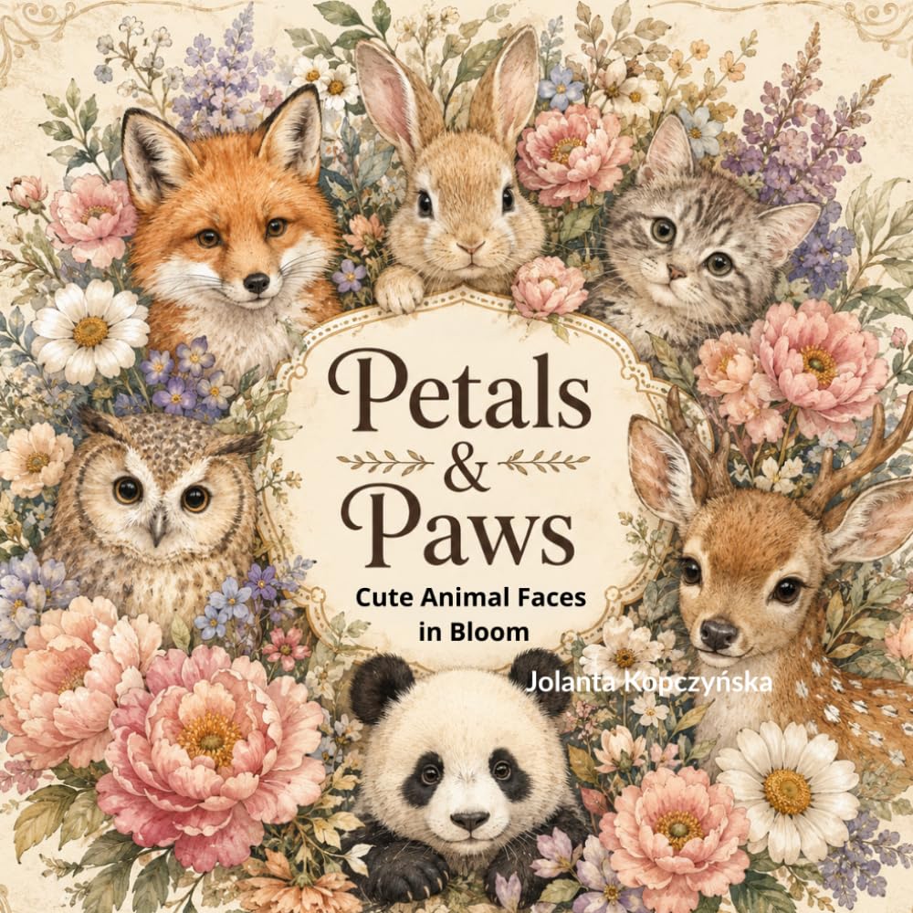 Petals & Paws, Cute Animal Faces in Bloom: cozy coloring book for adults, teens and anyone who loves cute animals