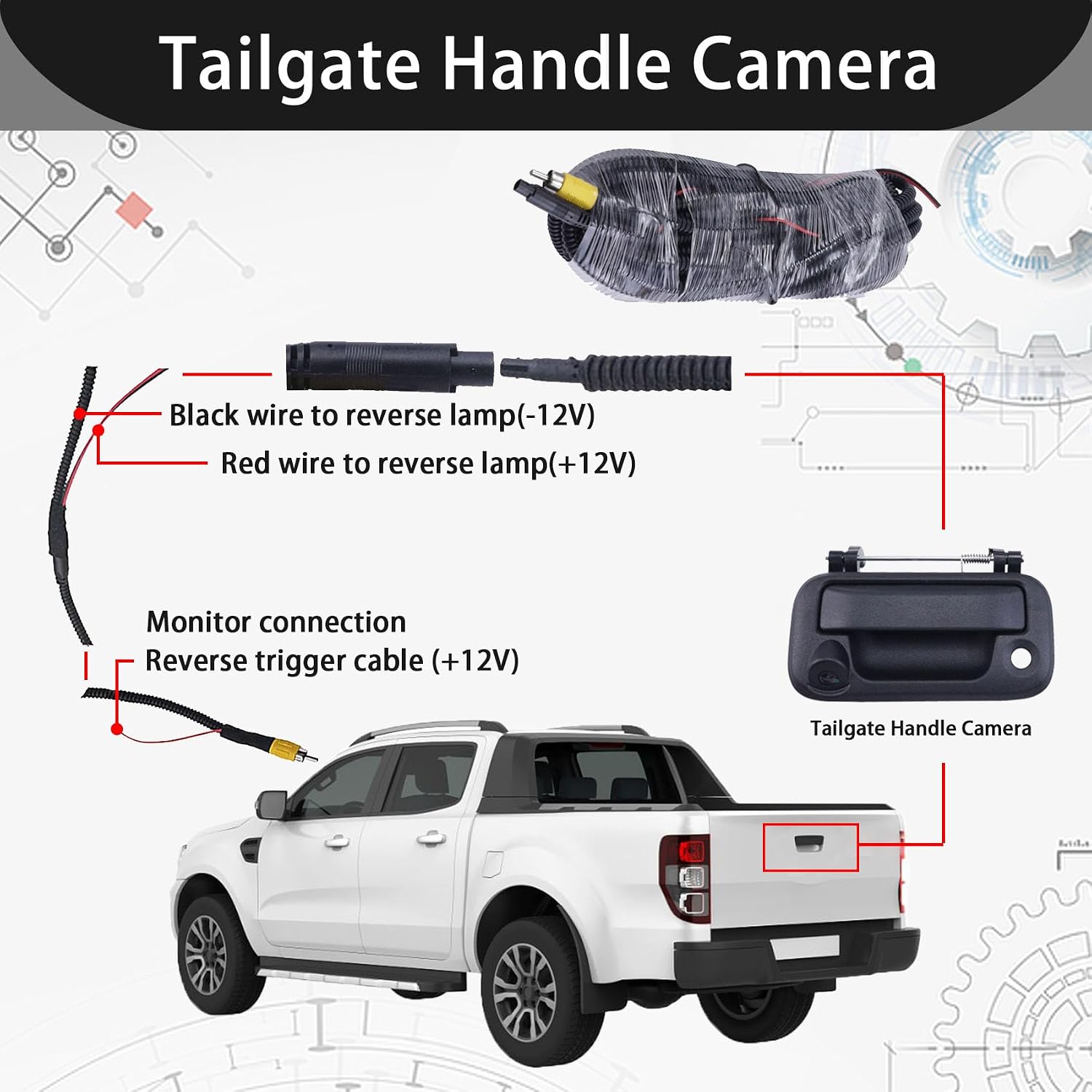 Tailgate Reverse Handle Rear View Backup Camera Fits for Ford 2004-2016 F150 F250 F350 F450 F550 Explorer Sport Trac Mark LT Replacement 8L3Z-9943400-AC