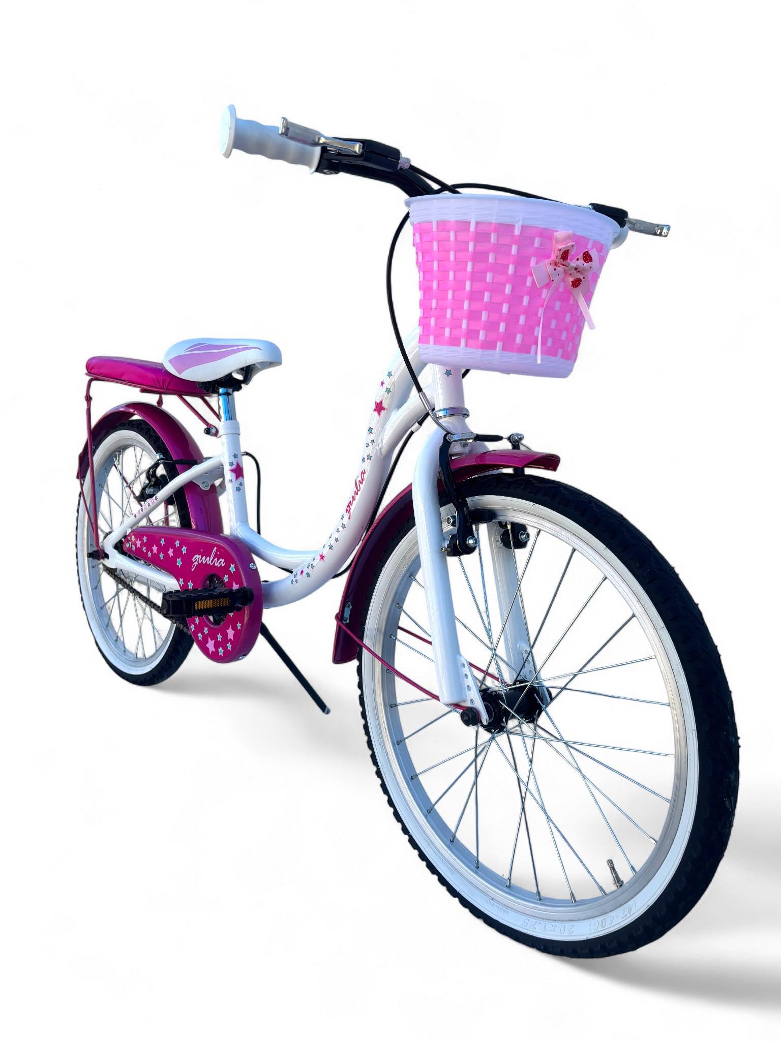 MADICKS Bicicletta Bambina da 6 a 8 anni, Misura 20 Pollici, Bici da Passeggio con Cestino Floreale Rosa (altezza bambina: 1,20-1,35 m) Bianco-Rosa · Design Italiano · Telaio Robusto · Colori Vivaci