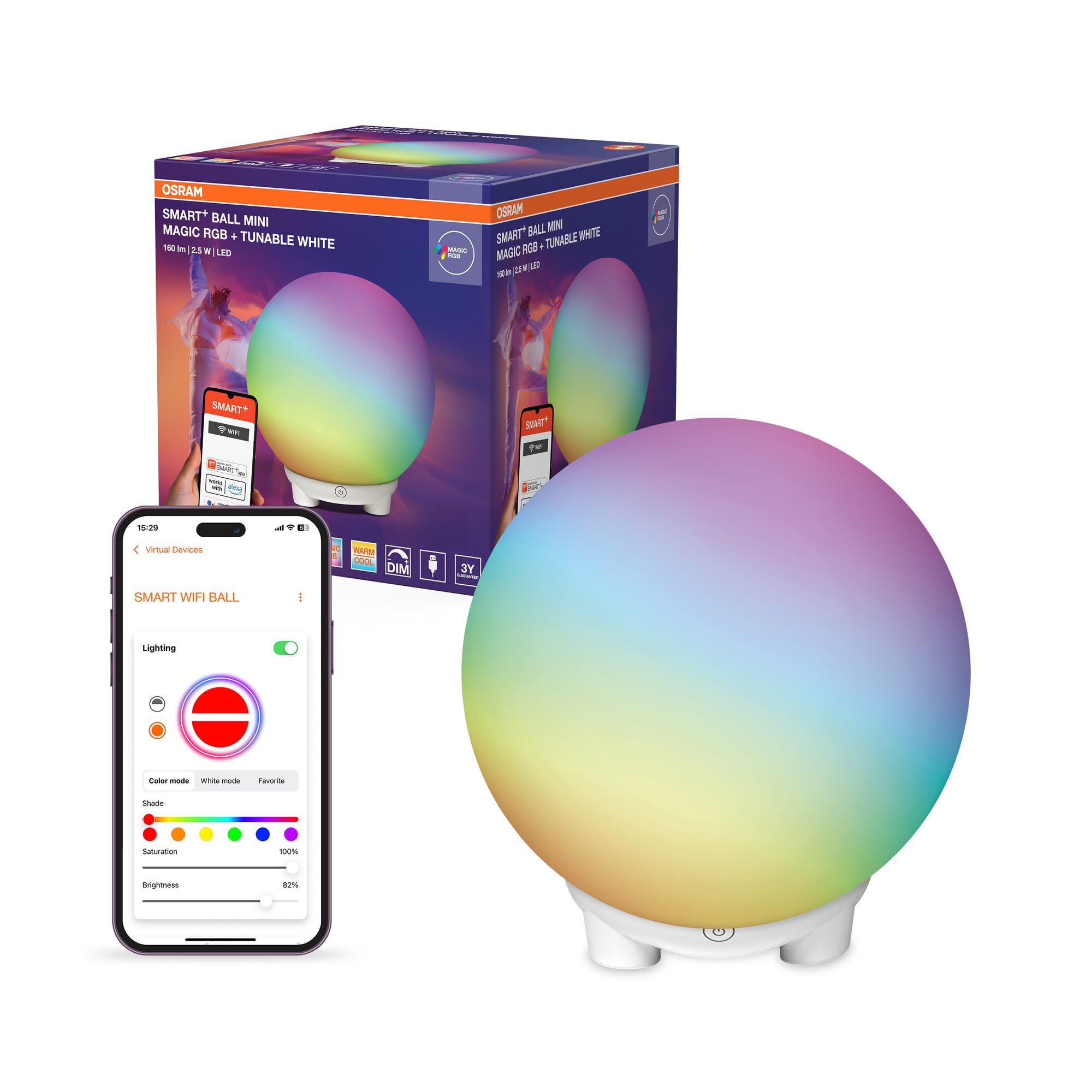 Osram SMART+ WIFI BALL LIGHT Mood- & Tischleuchte, schwarz, 4W, 130lm, dynamischer Magic RGB Lichteffekt, zwei Lichtquellen, dimmbar, lange Lebensdauer, einfache Montage, App-steuerbar, IP20