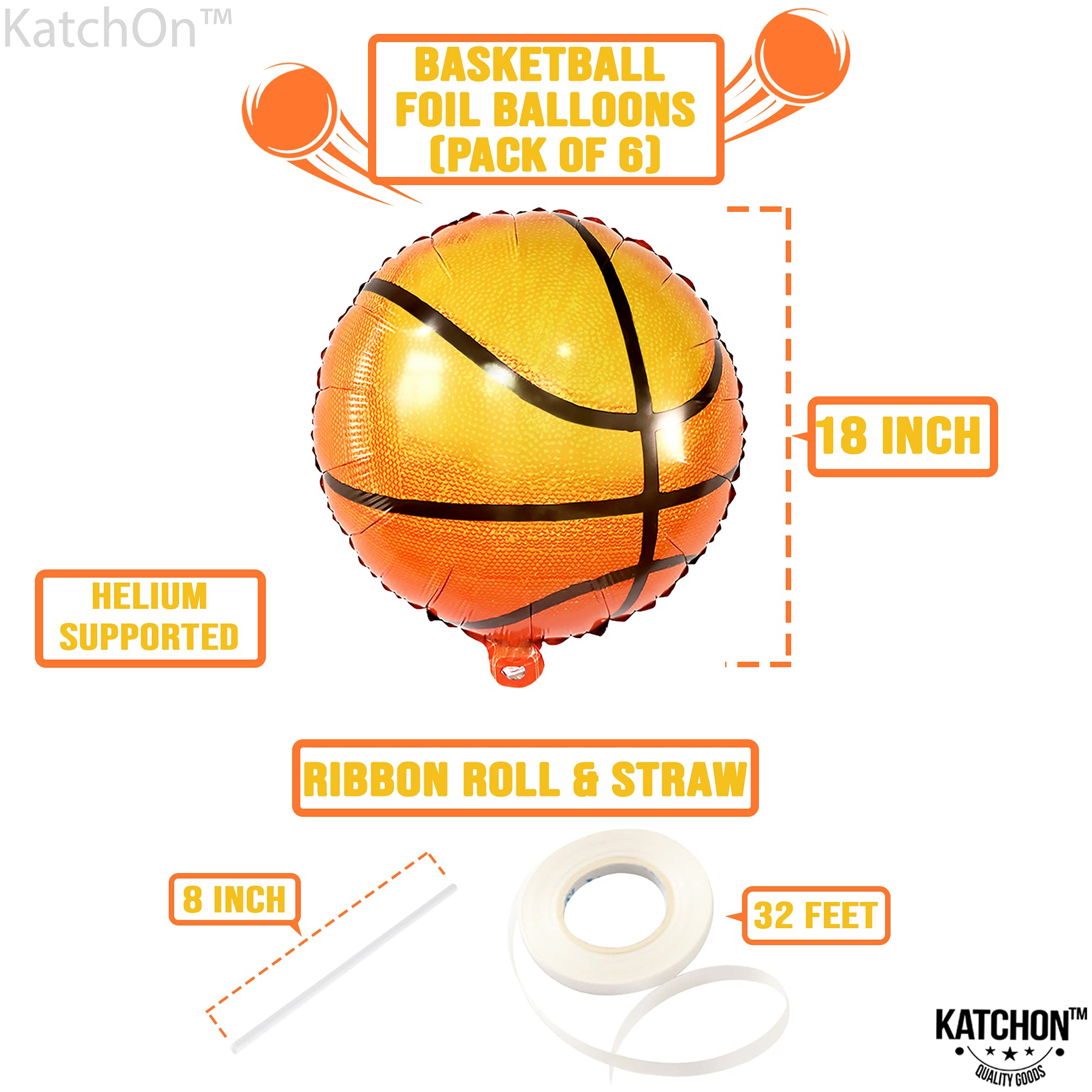 Big 18 Inch, Basketball Balloons Pack Of 6 Basketball Helium Balloons For