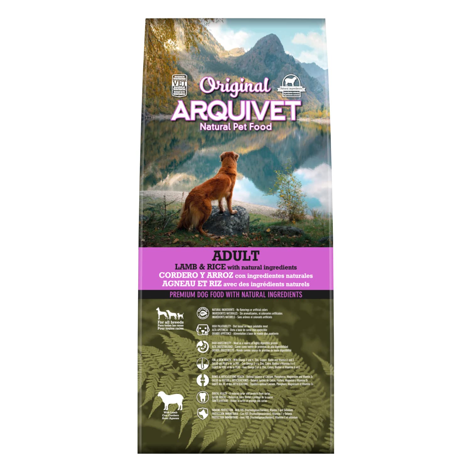 ARQUIVET Original Adult - Croquettes pour Chien Adulte Lamb et Riz 12 Kg - Nourriture Sèche pour Toutes Les Races - Ingrédients Naturels