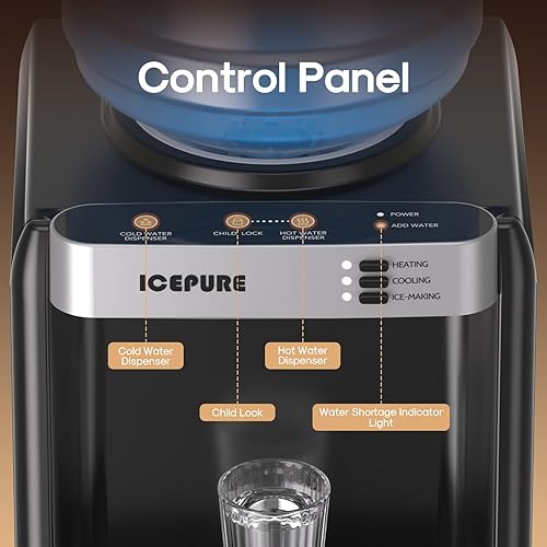 Miniatura 4 de ICEPURE Dispensador de agua 3 en 1 con máquina de hielo integrada, dispensador de enfriador de agua para carga superior de botella de 5 galones,