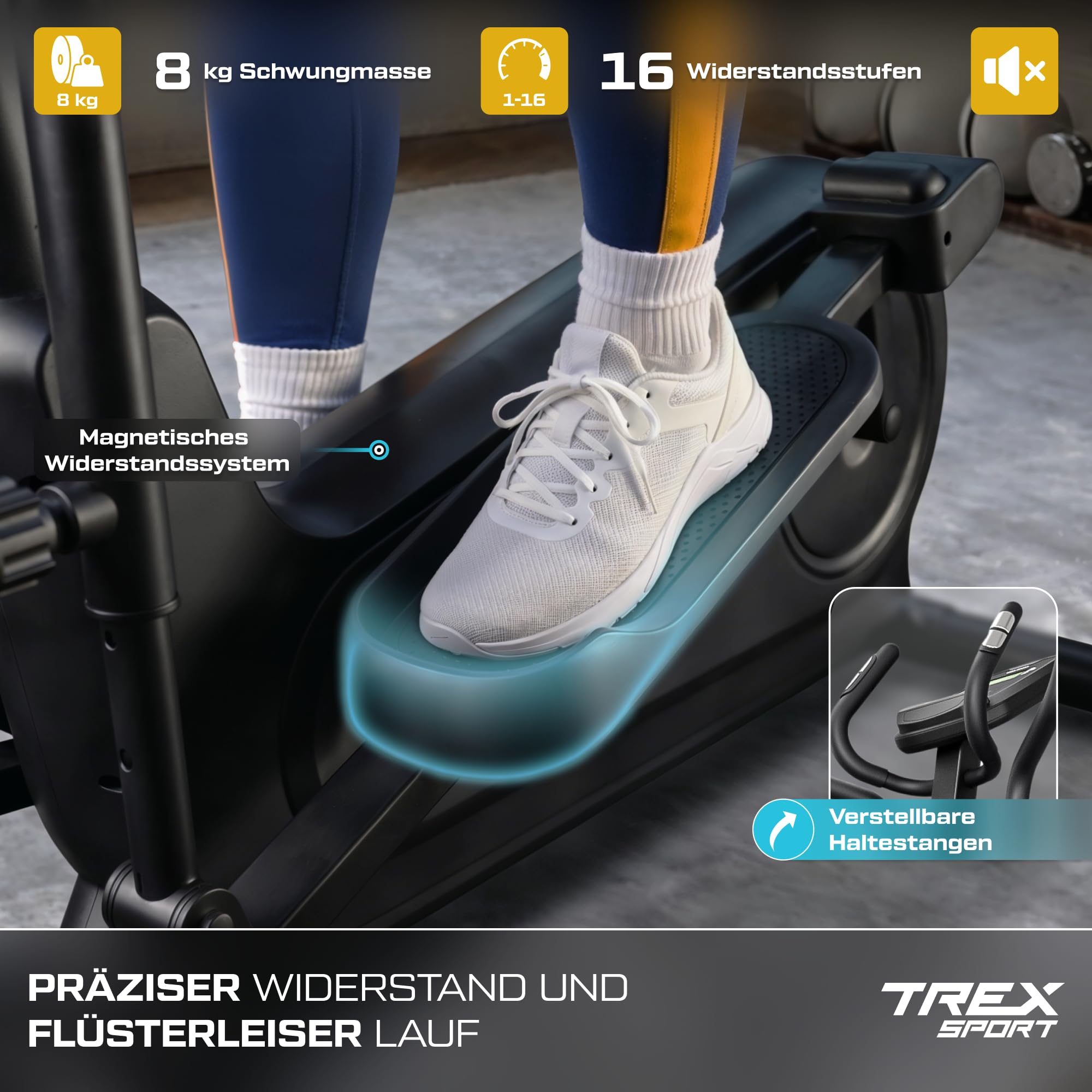TREX SPORT Crosstrainer für zuhause SINER bis 120kg 16-stufiger Widerstand