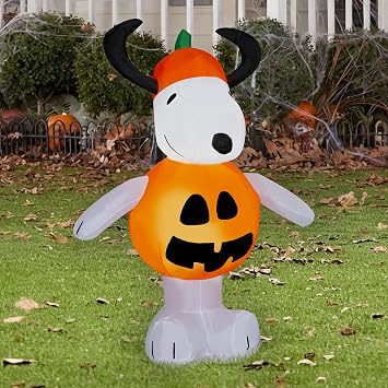 Gemmy AIRBLOWN Inflatable THE Original Blow UP Holiday Decor 4 FT Snoopy Halloween Inflatables Outdoor Decoration, Snoopy Pumpkin Blow Up with LEDs for Indoor/Outdoor Halloween Yard Decoration
