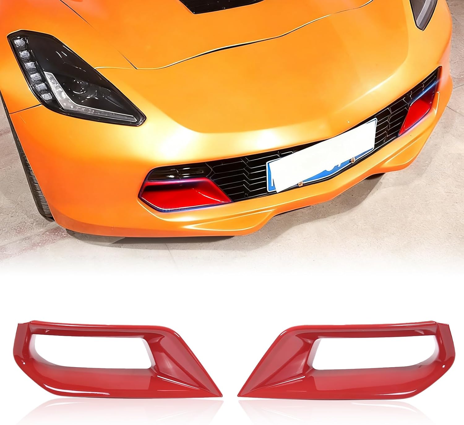 Front Bumper Side Air Duct Vent Frame for Corvette C7 Z06 2014-2019 ABS Car Front Bar Grill Grille Side Air Vent Intake Duct Inserts Cover Kit Exterior C7 Corvette Accessories (Red)