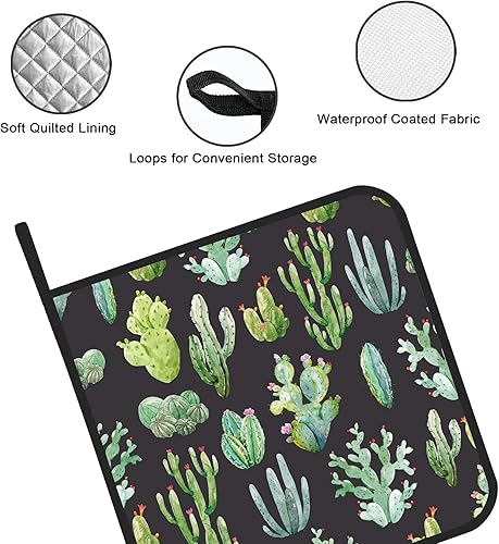 Miniatura 3 de Juego de 2 soportes para ollas de cactus de acuarela, resistentes al calor, para microondas, hornear, horno, platos finales y barbacoa