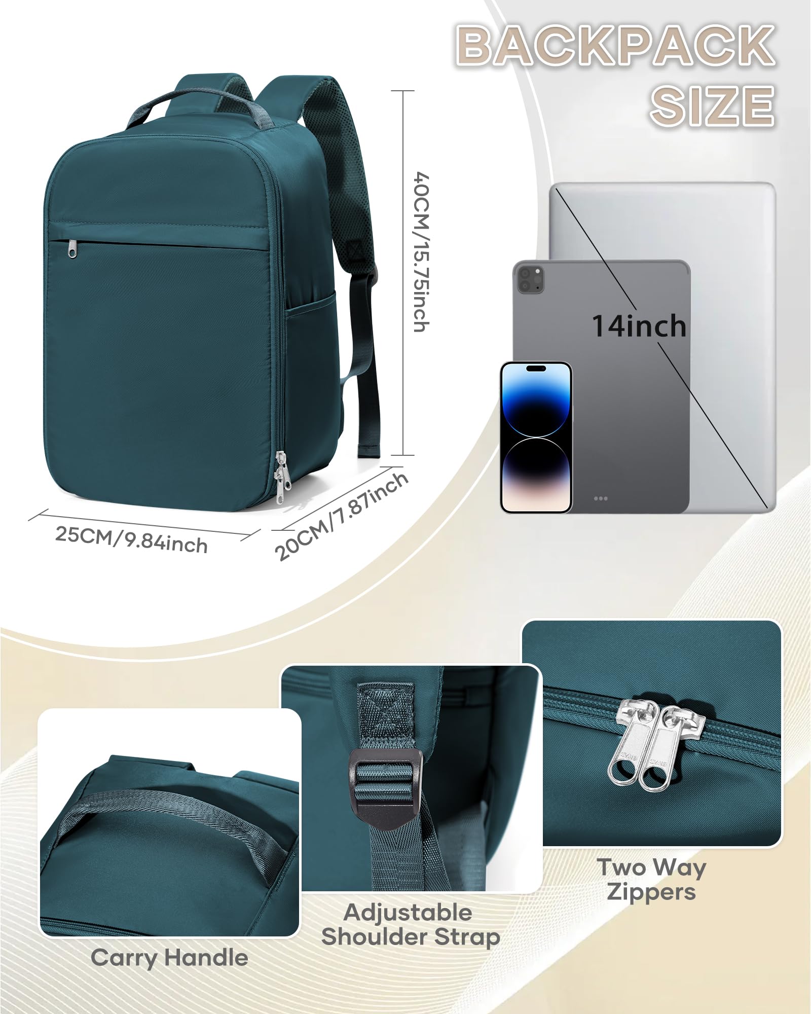 SZLX Zaino Ryanair 40x20x25 e 45x36x20 - Bagaglio a Mano Donna e Uomo, Borsa da Cabina Impermeabile per Laptop 14 Pollici, Zaino da Viaggio