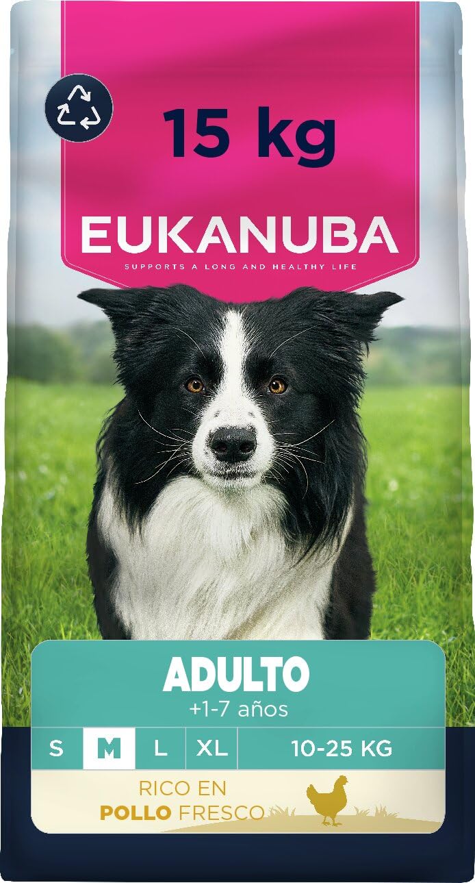 Eukanuba, alimento para Perros con Pollo Fresco para Razas Medianas - Alimento seco Premium para Perros Adultos, 15 kg