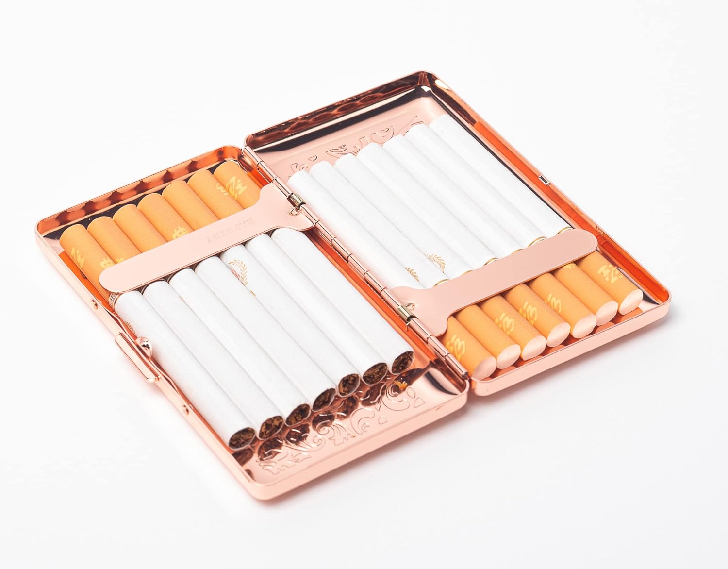 Beautiful Stylish Simple Metal Ladies and Men's Cigarette Case Holds 14 100mm Cigarettes (Flower Rose)