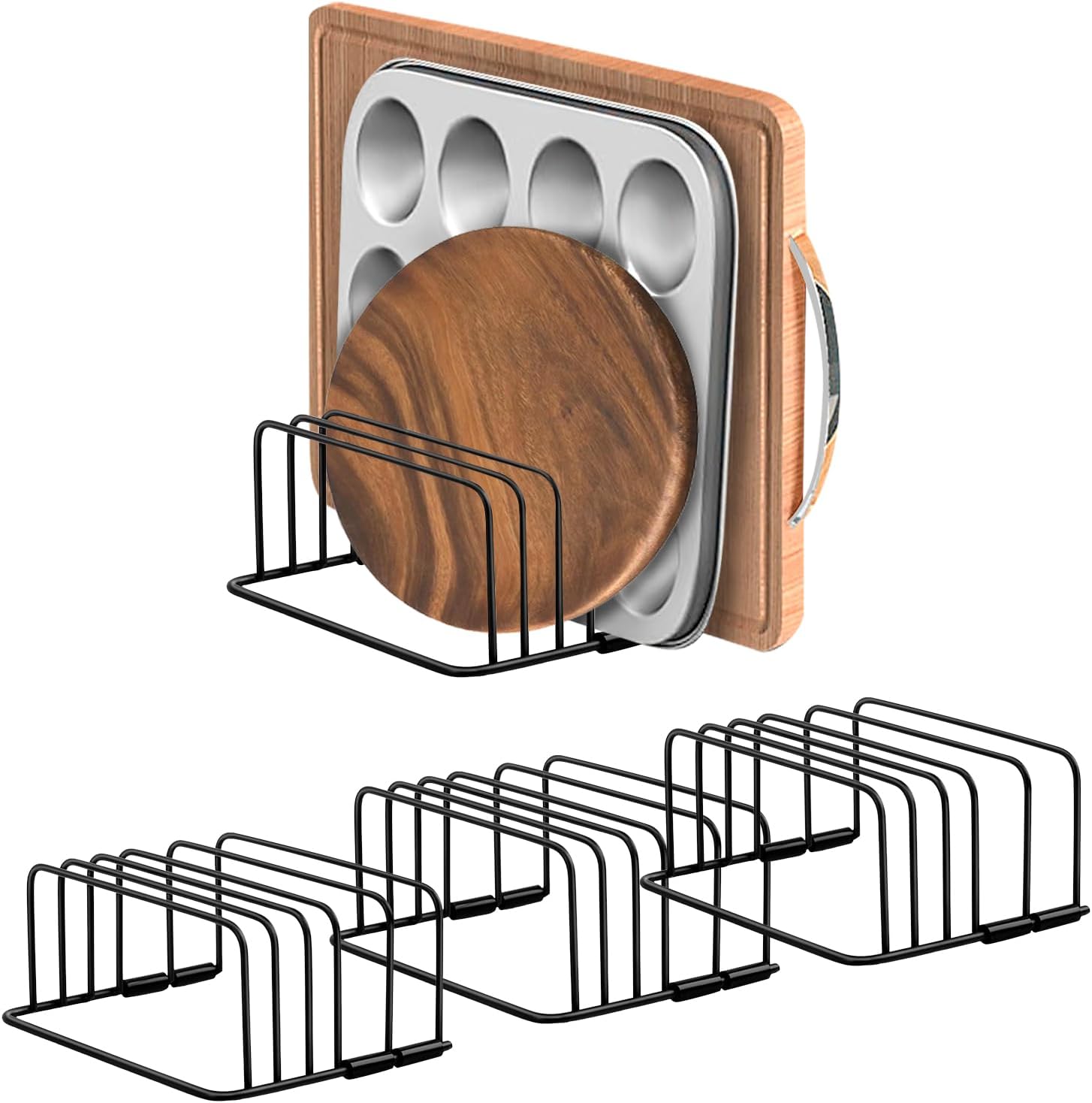 3 Piezas Soporte Tablas De Cortar, Organizador Platos Armario Cocina Metálico con 5 Ranuras, Soporte Platos Organizador Tapas Ollas para Armarios De Cocina, Encimeras y Utensilios De Repostería