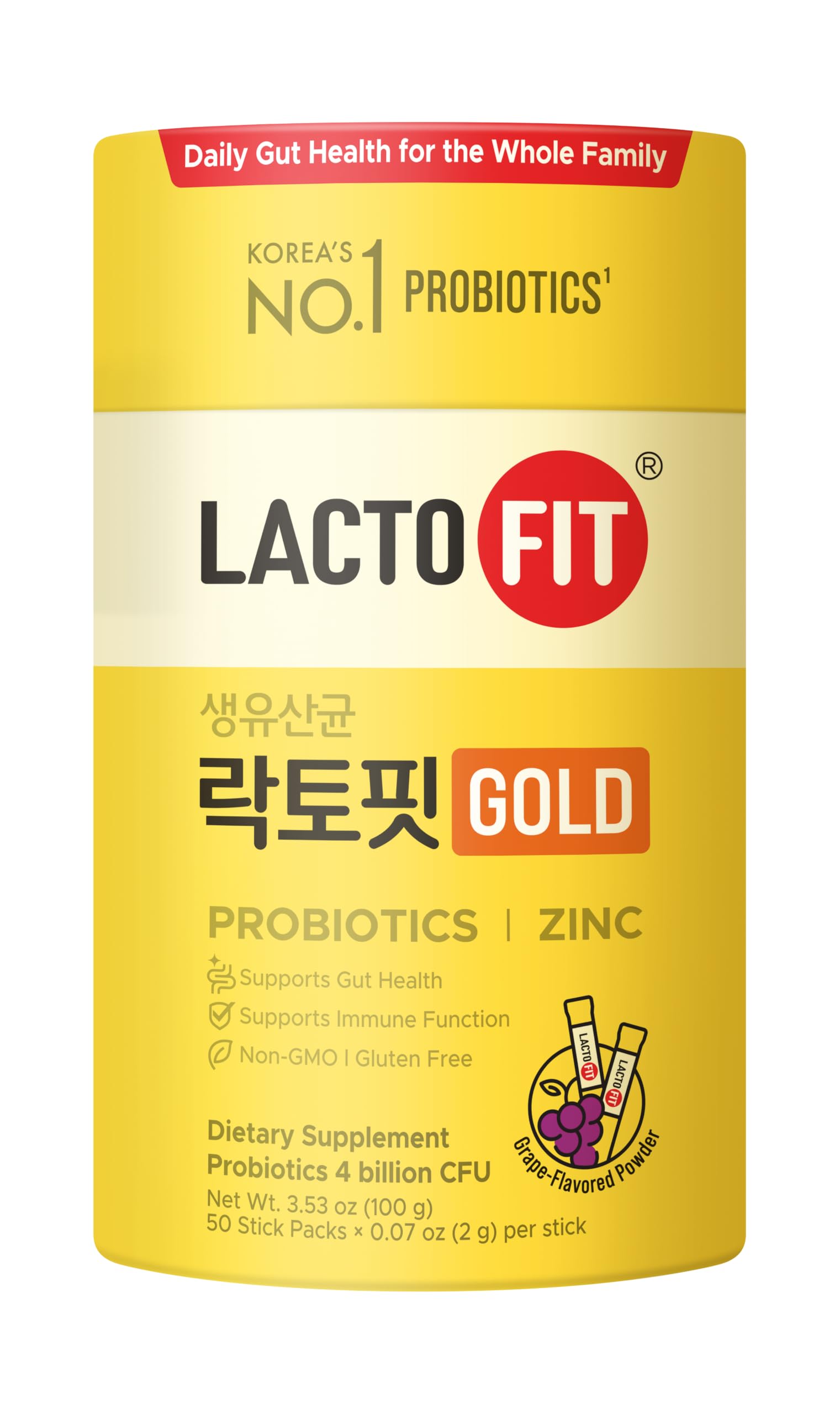 LACTO-FIT Chongkundang Healthcare Gold Probiotic 50 Pack Powder Sticks – Multi Strain Daily Probiotics with Prebiotics and Postbiotics for Everyday Wellness