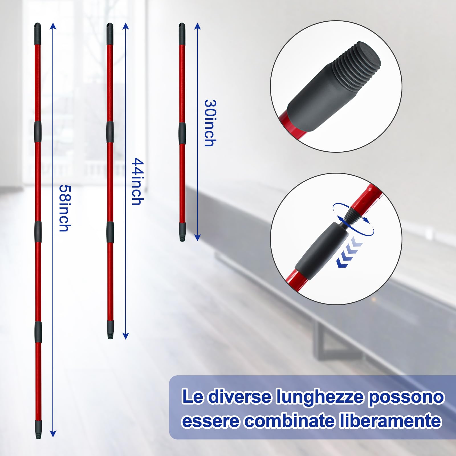 Spin Manico di Ricambio Mop Compatible With Vileda Turbo Spin Mop EasyWring Adjustable 4 Section Rod Rimovibile