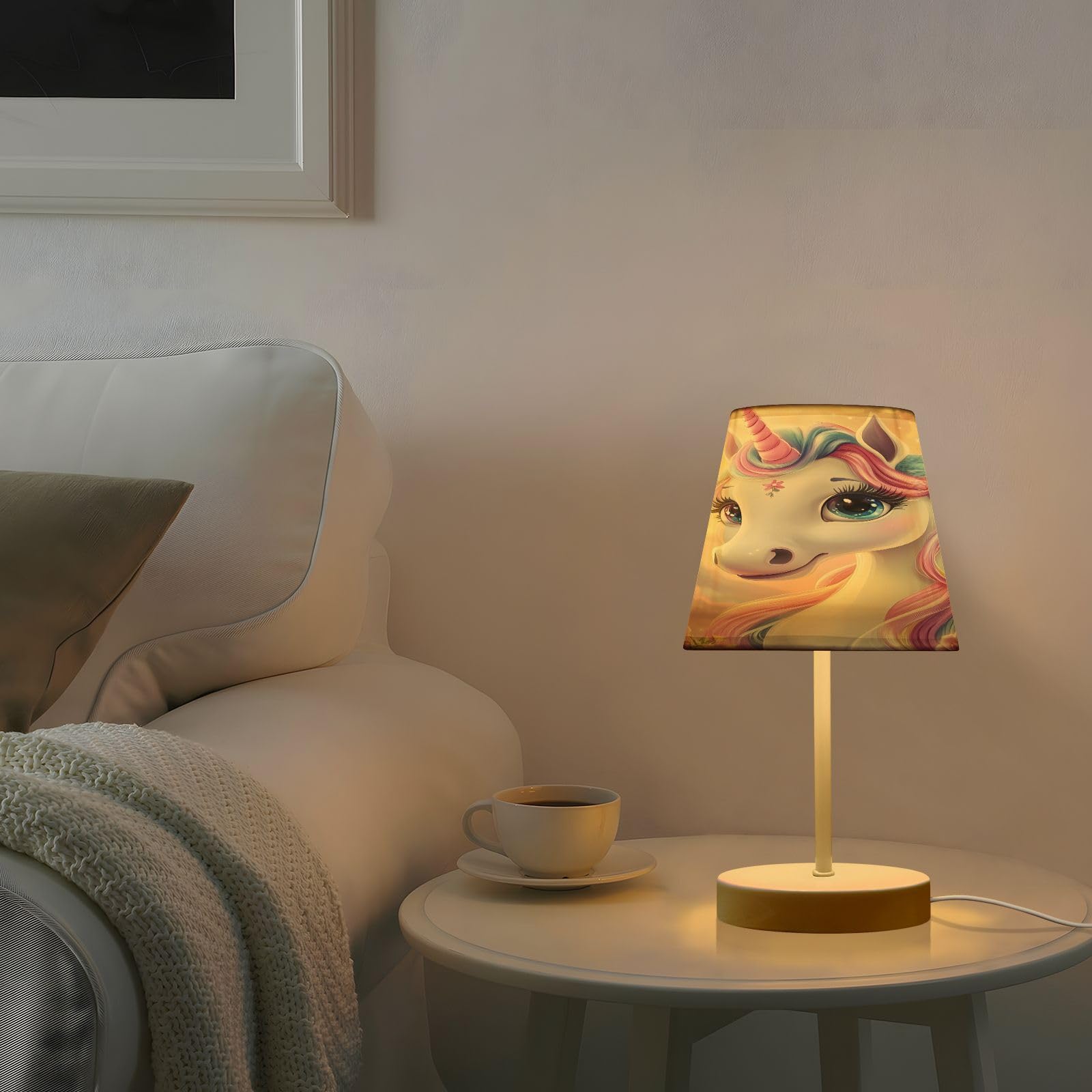Mnsruu Lampe de chevet licorne rose cheval A lampe de table ampoules LED lampe de bureau abat-jour en tissu pour chambre à coucher salon M