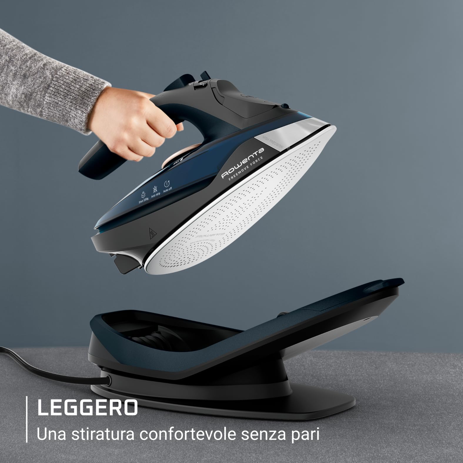 Rowenta Freemove Force, Ferro a Vapore Senza Filo: Efficace, Leggero, con Riscaldamento Rapido e Ricarica Veloce. Getto di Vapore da 40 g/min, Spegnimento Automatico, Modello DE6725D1.
