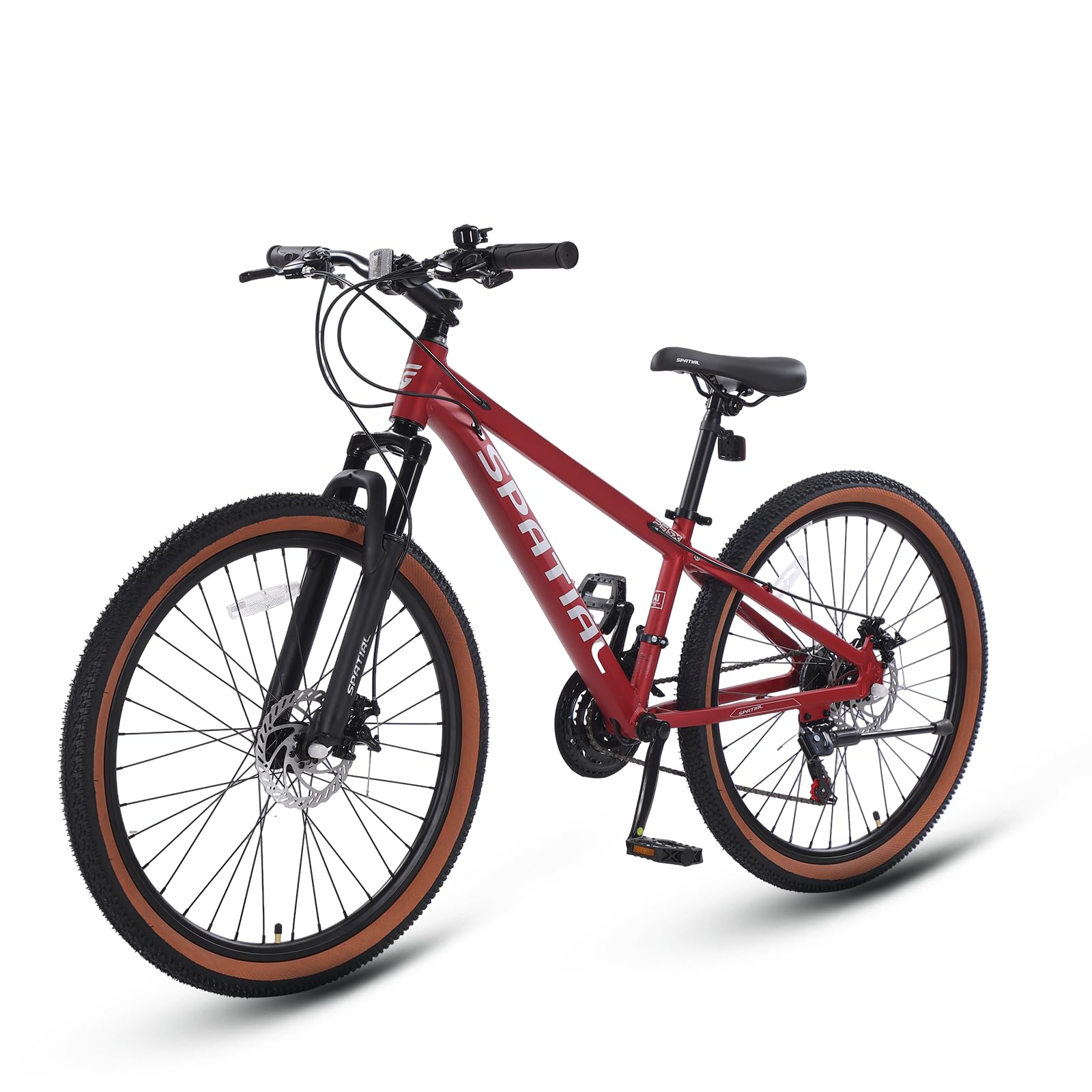 SPATIAL Mountainbike, 24/26/27,5/29 Zoll, Outdoor-Fahrrad, 21/8 Gänge, Aluminiumrahmen | Doppelscheibenbremsen, Verstellbarer ergonomischer Sattel für Männer, Frauen (Rot, 26 Zoll)